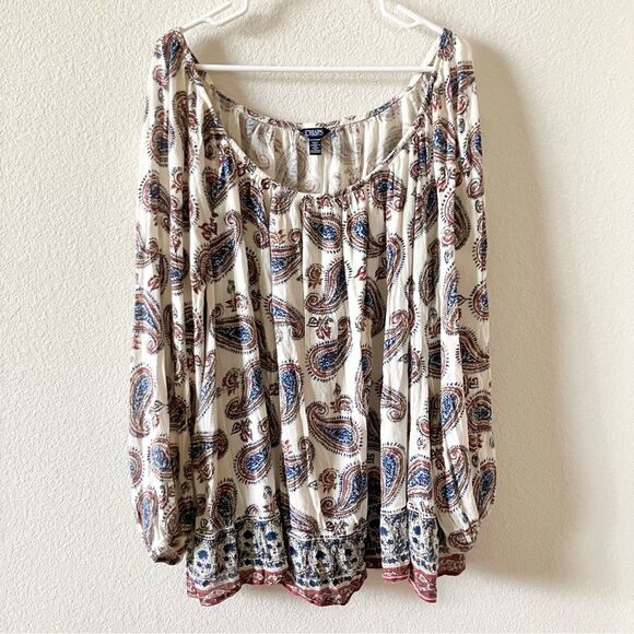 Chaps Tops - Chaps Boho Paisley Coastal Cowgirl Western Cottagecore Off the Shoulder Blouse